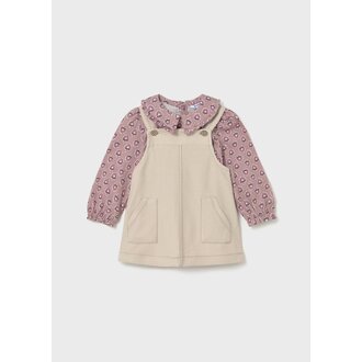 MAYORAL ROBE SALOPETTE AVEC BLOUSE À MOTIFS - SABLE