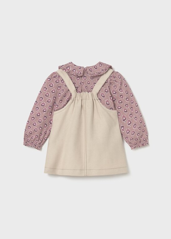 MAYORAL ROBE SALOPETTE AVEC BLOUSE À MOTIFS - SABLE
