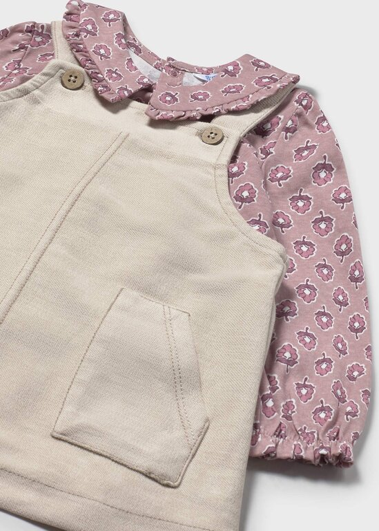 MAYORAL ROBE SALOPETTE AVEC BLOUSE À MOTIFS - SABLE