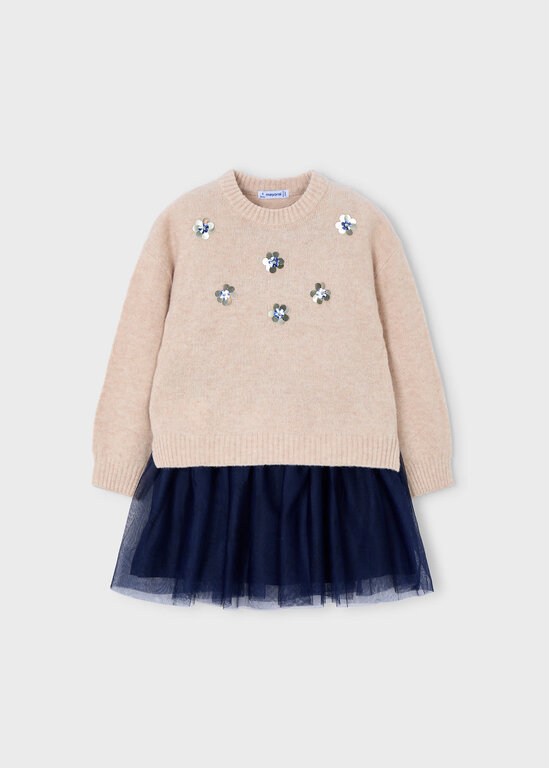 MAYORAL ROBE BI-MATIÈRE TRICOT ET TULLE - MARINE