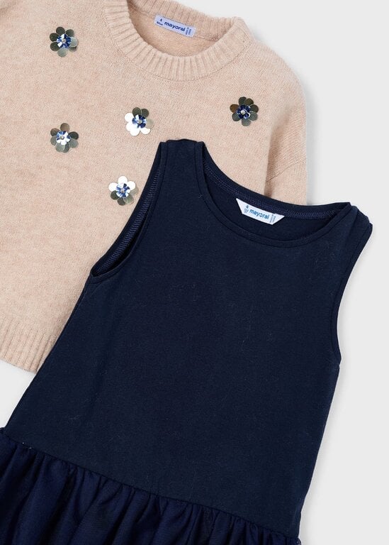 MAYORAL ROBE BI-MATIÈRE TRICOT ET TULLE - MARINE