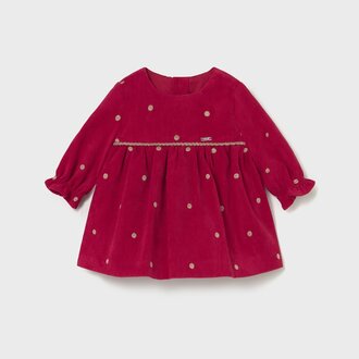MAYORAL ROBE EN VELOURS À BRODERIES DE POIS - CERISE