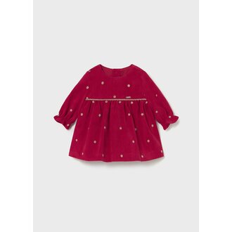 ROBE EN VELOURS À BRODERIES DE POIS - CERISE