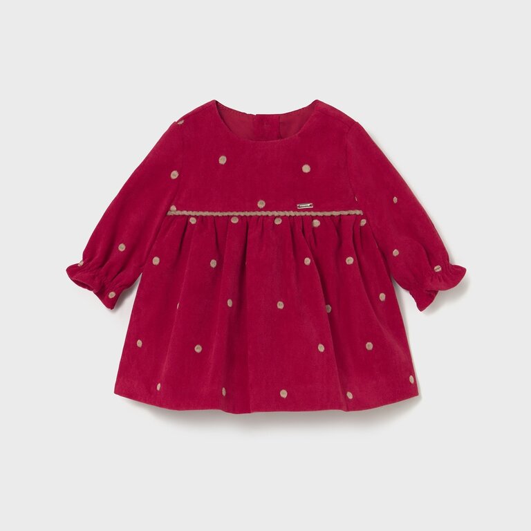 MAYORAL ROBE EN VELOURS À BRODERIES DE POIS - CERISE
