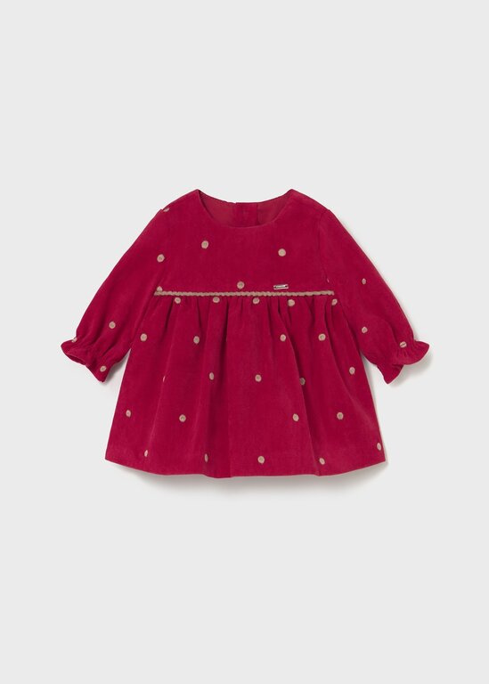 ROBE EN VELOURS À BRODERIES DE POIS - CERISE