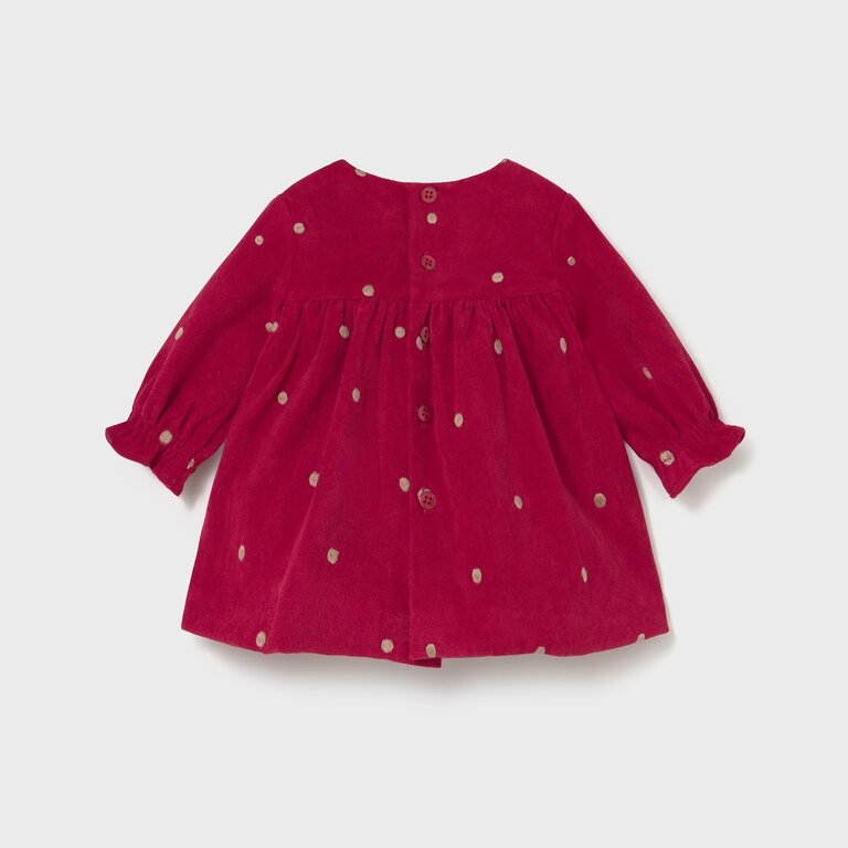 MAYORAL ROBE EN VELOURS À BRODERIES DE POIS - CERISE