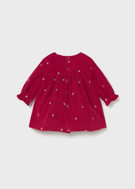 ROBE EN VELOURS À BRODERIES DE POIS - CERISE