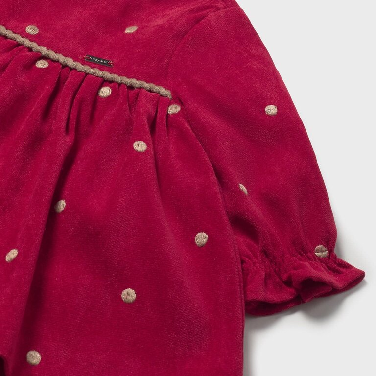 MAYORAL ROBE EN VELOURS À BRODERIES DE POIS - CERISE