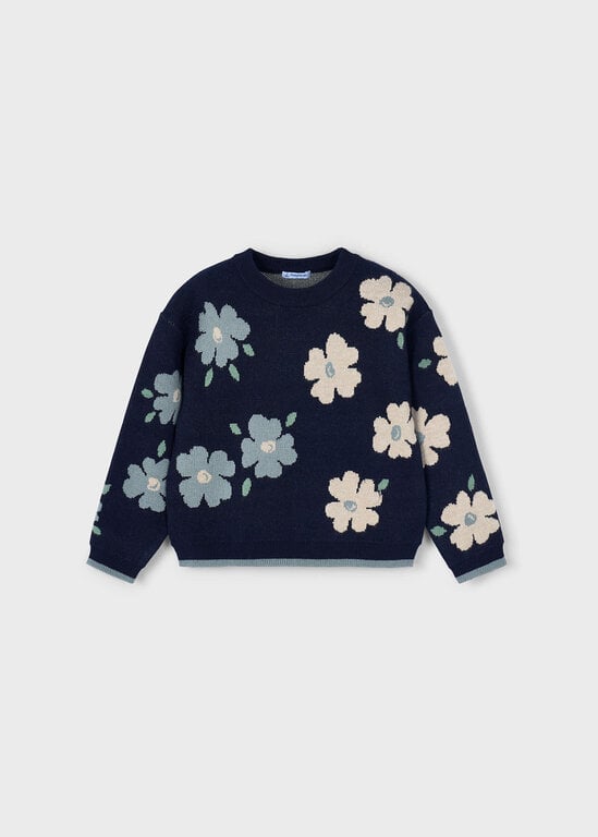 MAYORAL PULL JACQUARD À FLEURS - PÉTROLE