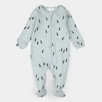 PETIT LEM PYJAMA À PATTES CÔTELÉ À IMPRIMÉ DE PINGUOUIN - BLEU