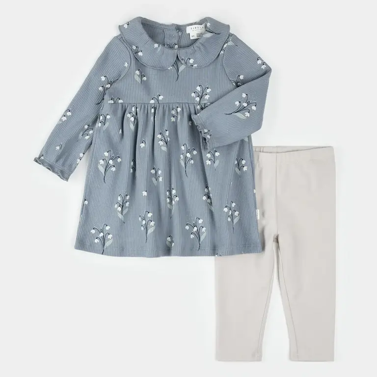 PETIT LEM PETIT LEM - ENSEMBLE ROBE CÔTELÉ À IMPRIMÉ DE PERCE-NEIGE - BLEU