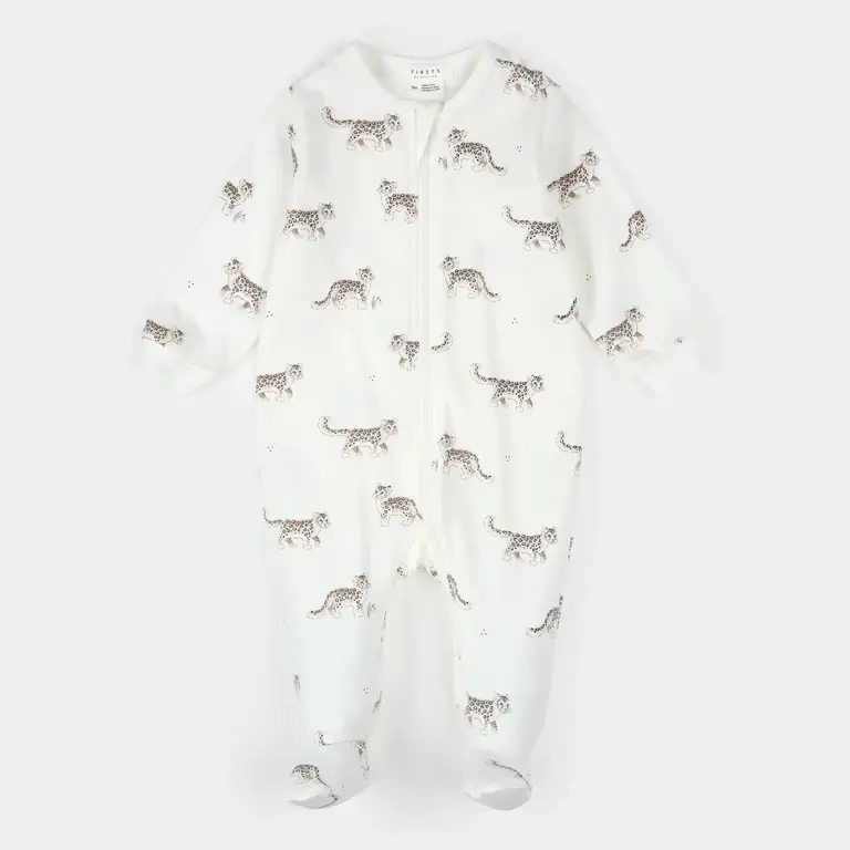 PETIT LEM PYJAMA À PATTES À IMPRIMÉ DE LÉOPARD DES NEIGES - BLANC