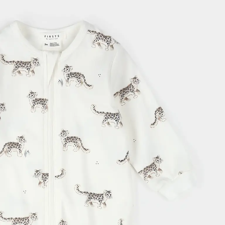 PETIT LEM PYJAMA À PATTES À IMPRIMÉ DE LÉOPARD DES NEIGES - BLANC