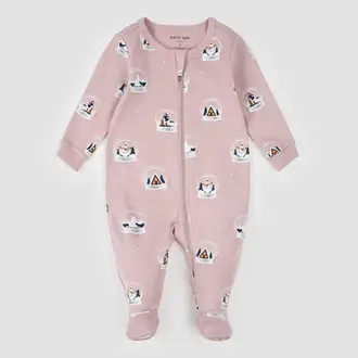 PETIT LEM PYJAMA À PATTES À IMPRIMÉ DE BOULE À NEIGE - ROSE