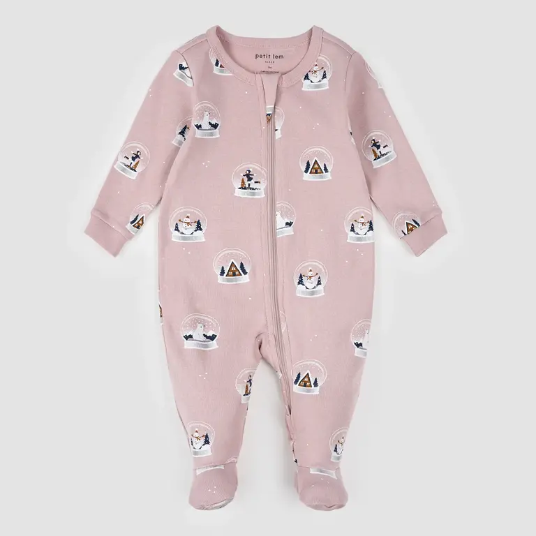 PETIT LEM PYJAMA À PATTES À IMPRIMÉ DE BOULE À NEIGE - ROSE