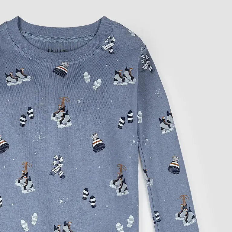 PETIT LEM PYJAMA 2 PIÈCES À IMPRIMÉ D'ACCESSOIRES D'HIVER - BLEU