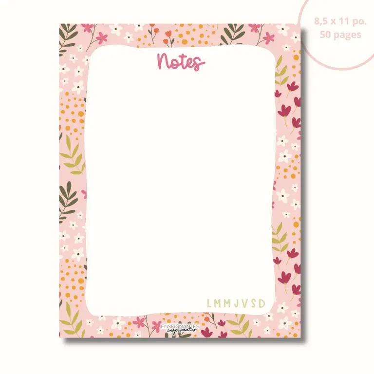 ENSEIGNANTES INSPIRANTES BLOC-NOTE - ROSE FLEURIE