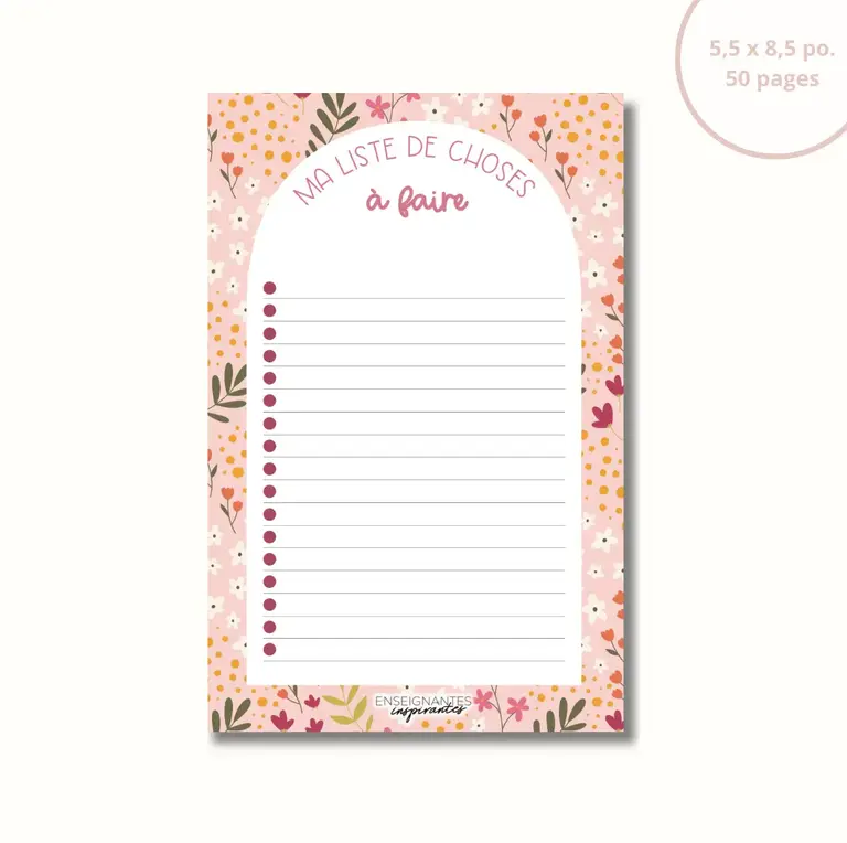 ENSEIGNANTES INSPIRANTES BLOC-NOTE : MA LISTE DE CHOSES À FAIRE - ROSE FLEURIE