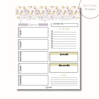 ENSEIGNANTES INSPIRANTES BLOC-NOTE PLANIFICATION HEBDOMADAIRE - LAVANDE