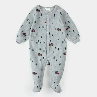 PETIT LEM PYJAMA À PATTES EN VELOURS À IMPRIMÉ CAMION FESTIF - GRIS