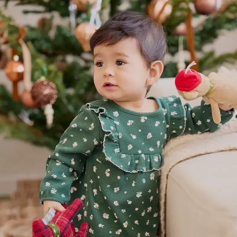 PETIT LEM ENSEMBLE ROBE AVEC COLLANTS IMPRIMÉ PERCE-NEIGE - VERT