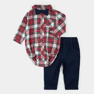 PETIT LEM ENSEMBLE 3 PIÈCES EN FLANELLE À CARREAUX - ROUGE