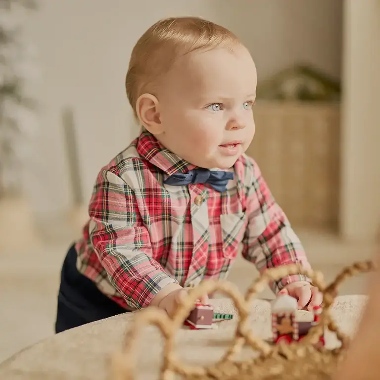 PETIT LEM ENSEMBLE 3 PIÈCES EN FLANELLE À CARREAUX - ROUGE
