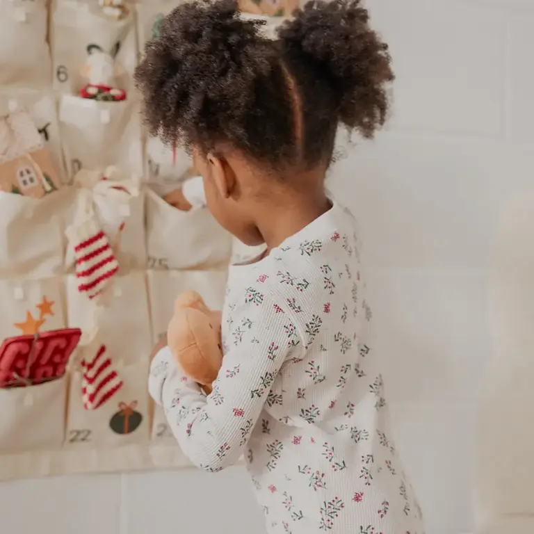 PETIT LEM PYJAMA 2 PIÈCES EN TRICOT THERMIQUE IMPRIMÉ HOUX D'HIVER - BEIGE