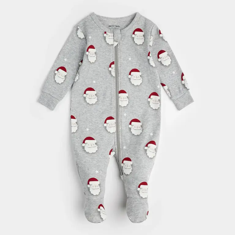 PETIT LEM PYJAMA À PATTES IMPRIMÉ PÈRE NOËL - GRIS CHINÉ