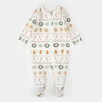 PETIT LEM PYJAMA À PATTES THERMIQUE IMPRIMÉ FRIANDISE ET JACQUARD - BLANC