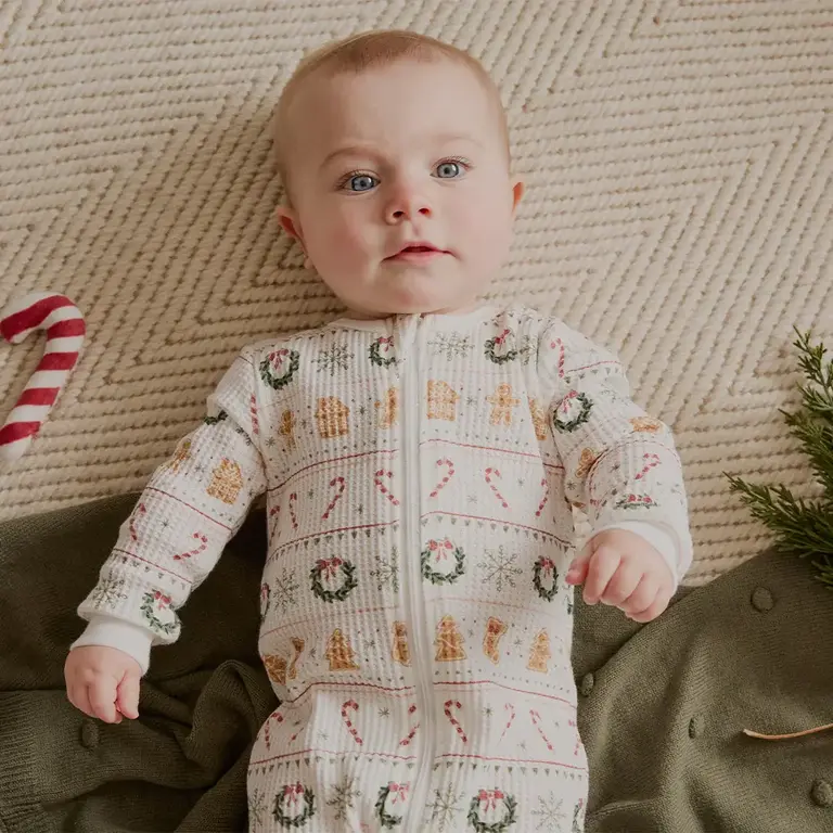 PETIT LEM PYJAMA À PATTES THERMIQUE IMPRIMÉ FRIANDISE ET JACQUARD - BLANC