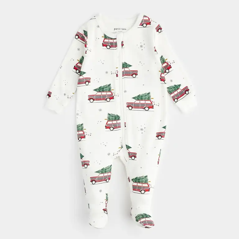 PETIT LEM PYJAMA À PATTES IMPRIMÉ VOITURE FESTIVE - BLANC