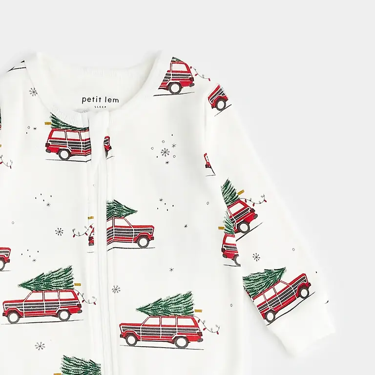 PETIT LEM PYJAMA À PATTES IMPRIMÉ VOITURE FESTIVE - BLANC
