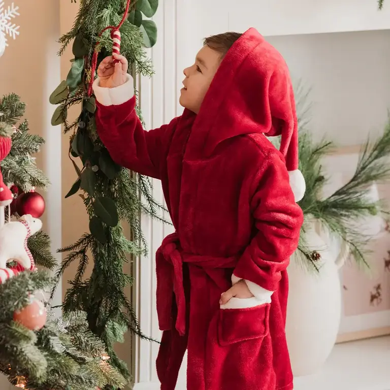 PETIT LEM FESTIVE HOODED ROBE - RED