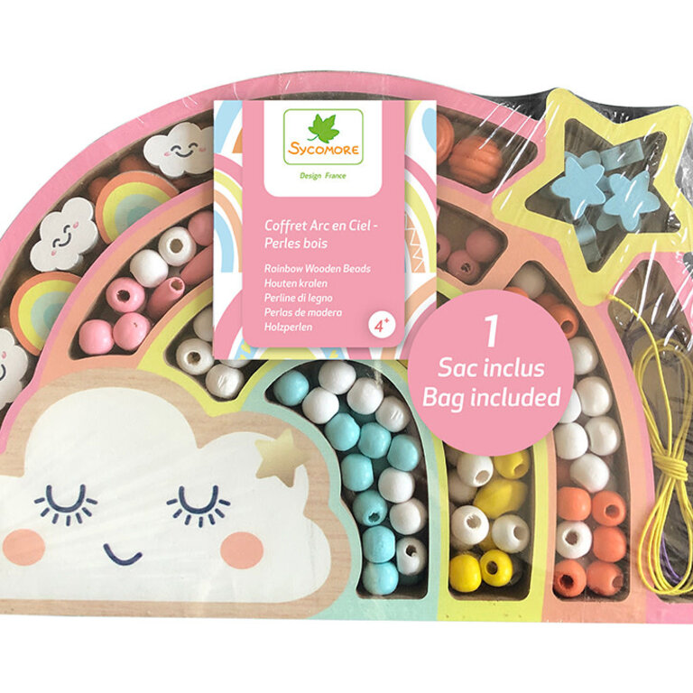 SYCOMORE COFFRET DE PERLES EN BOIS - ARC-EN-CIEL