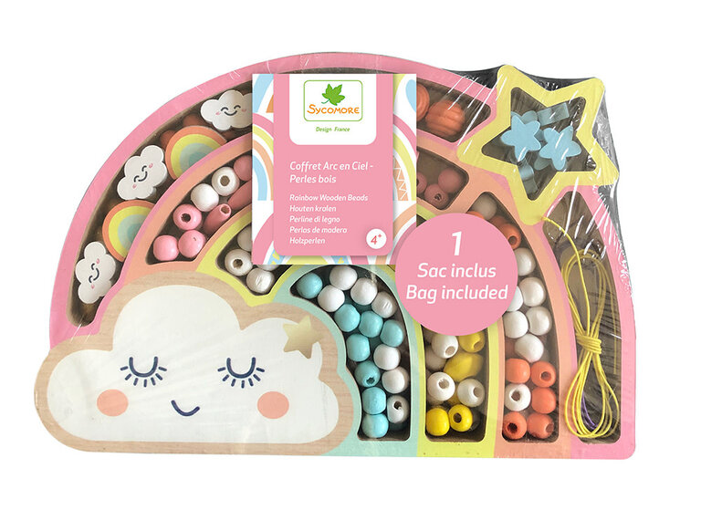 SYCOMORE COFFRET DE PERLES EN BOIS - ARC-EN-CIEL