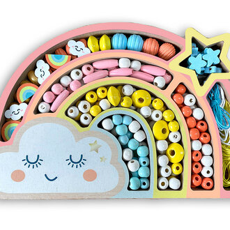 SYCOMORE COFFRET DE PERLES EN BOIS - ARC-EN-CIEL