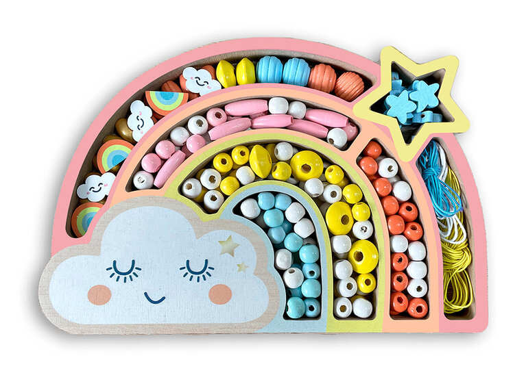 SYCOMORE COFFRET DE PERLES EN BOIS - ARC-EN-CIEL