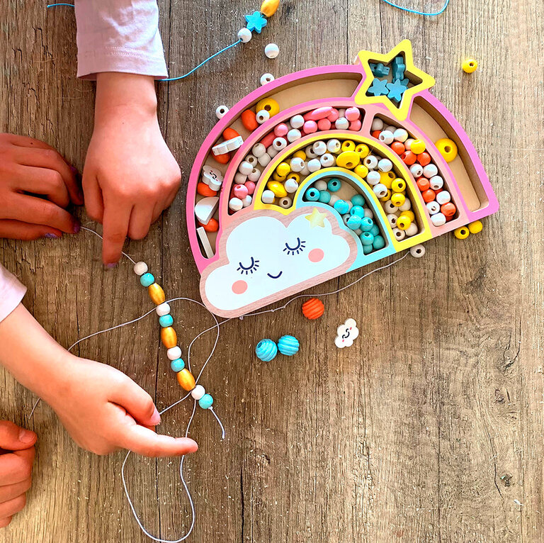 SYCOMORE COFFRET DE PERLES EN BOIS - ARC-EN-CIEL