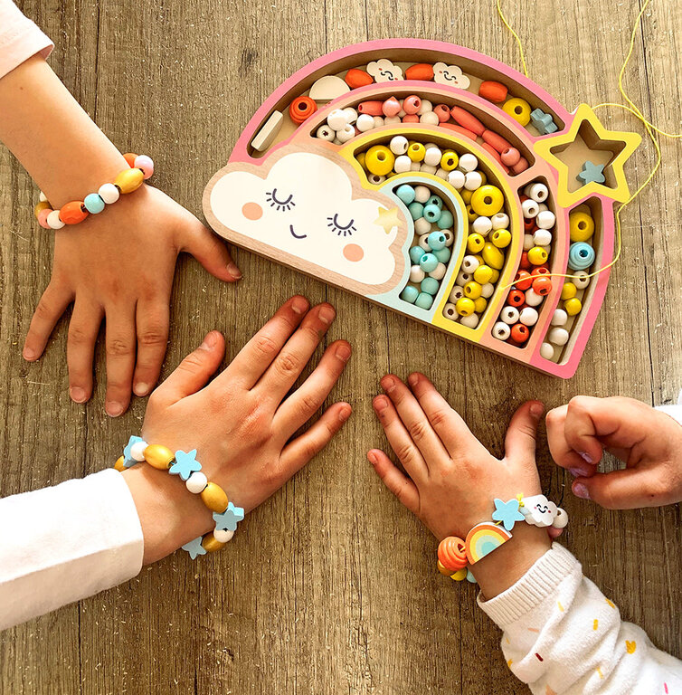 SYCOMORE COFFRET DE PERLES EN BOIS - ARC-EN-CIEL