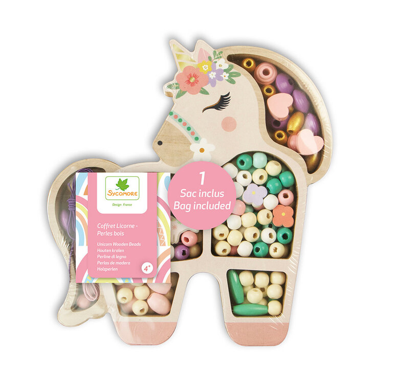 SYCOMORE COFFRET DE PERLES EN BOIS - LICORNE