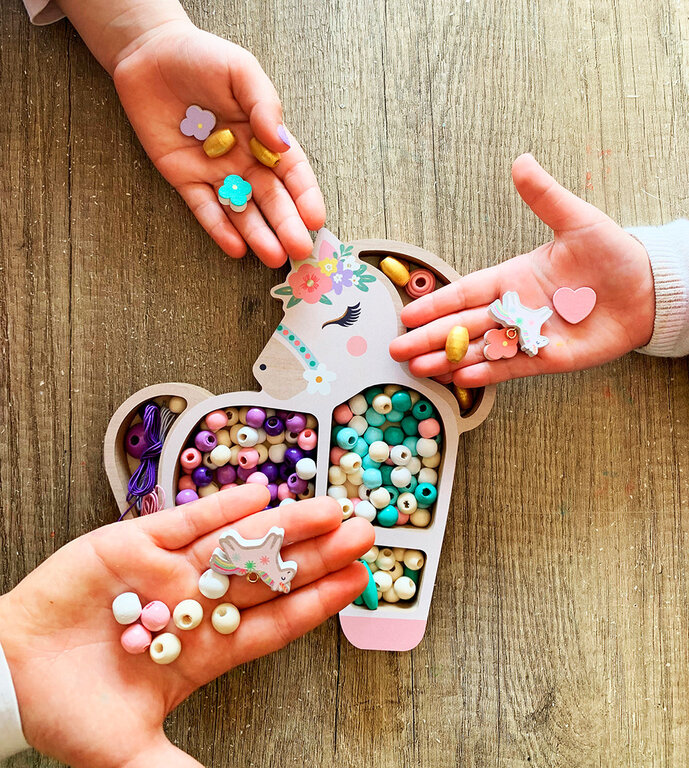 SYCOMORE COFFRET DE PERLES EN BOIS - LICORNE