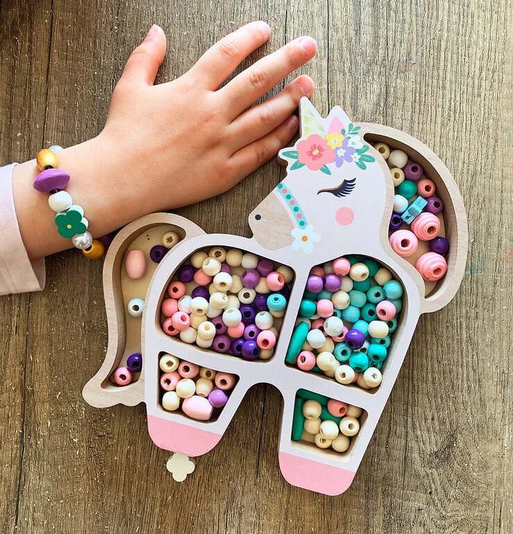 SYCOMORE COFFRET DE PERLES EN BOIS - LICORNE