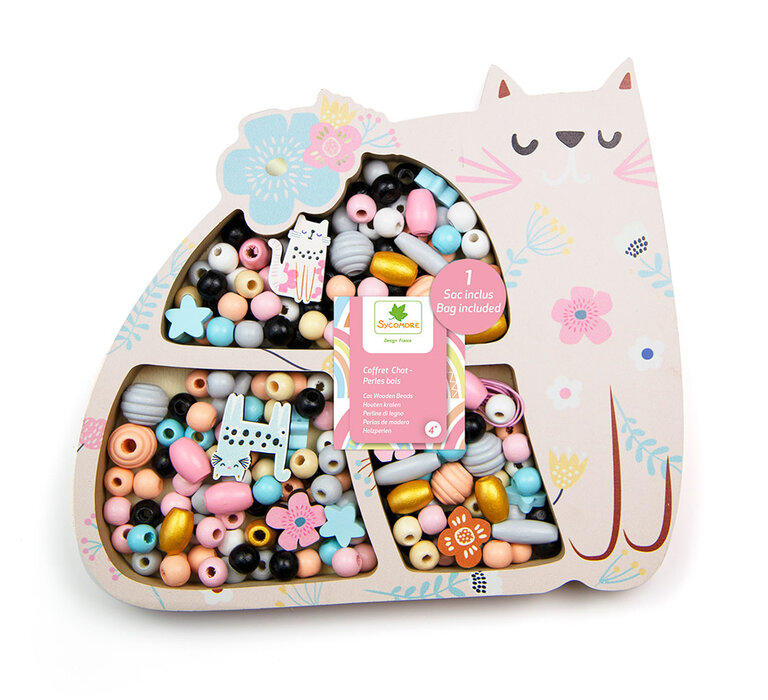 SYCOMORE COFFRET DE PERLES EN BOIS - CHAT
