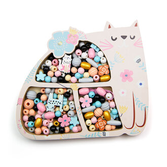 SYCOMORE COFFRET DE PERLES EN BOIS - CHAT