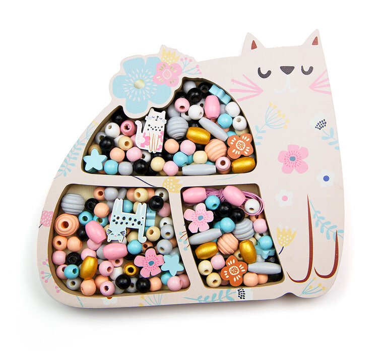 SYCOMORE COFFRET DE PERLES EN BOIS - CHAT