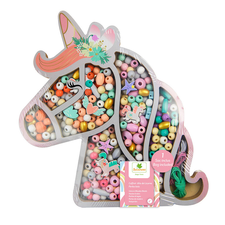 SYCOMORE COFFRET DE PERLES EN BOIS - TÊTE DE LICORNE