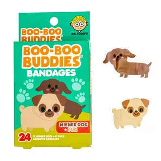 BOO-BOO BUDDIES BOÎTE DE 24 PANSEMENTS LUDIQUES - CHIEN SAUCISSE + PUG