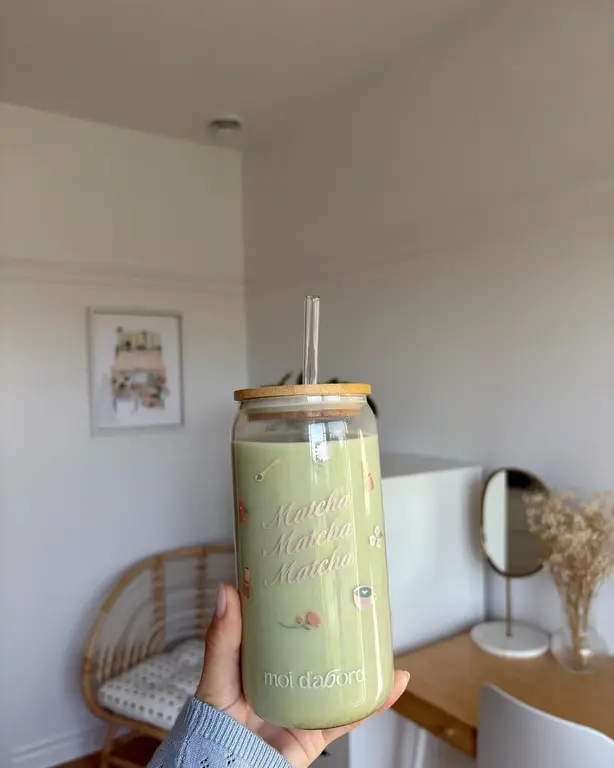 MOI D'ABORD TUMBLER EN VERRE - MATCHA ROSE