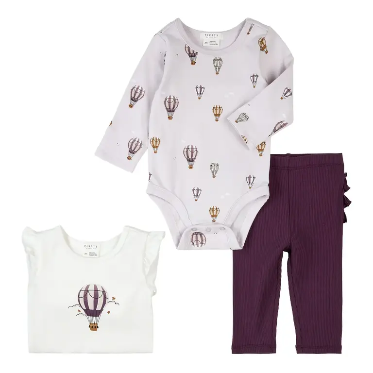 PETIT LEM PETIT LEM - ENSEMBLE 3 PIÈCES MONTGOLFIÈRES - PRUNE